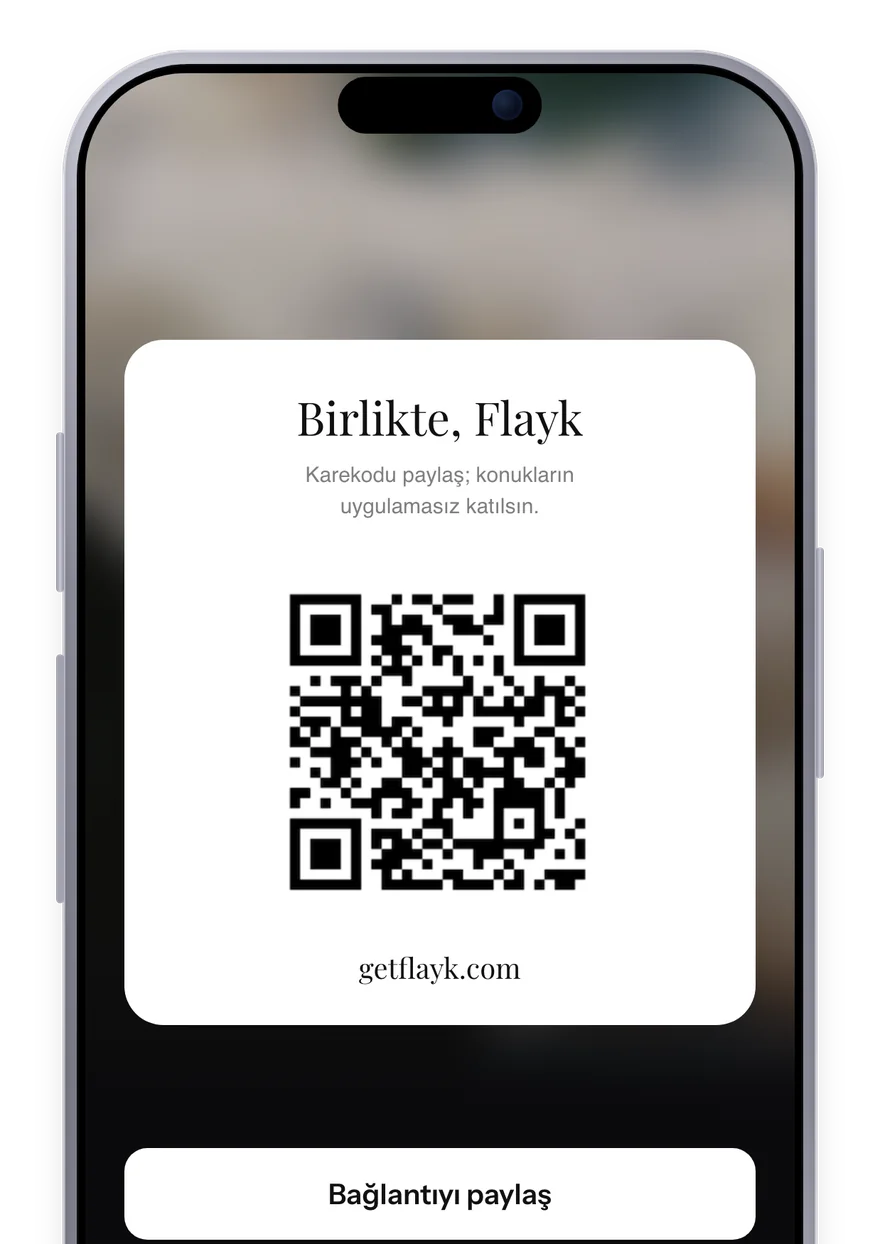 Katılımcılarla paylaşılan etkinlik QR kodu ve bağlantı paylaşma butonu
